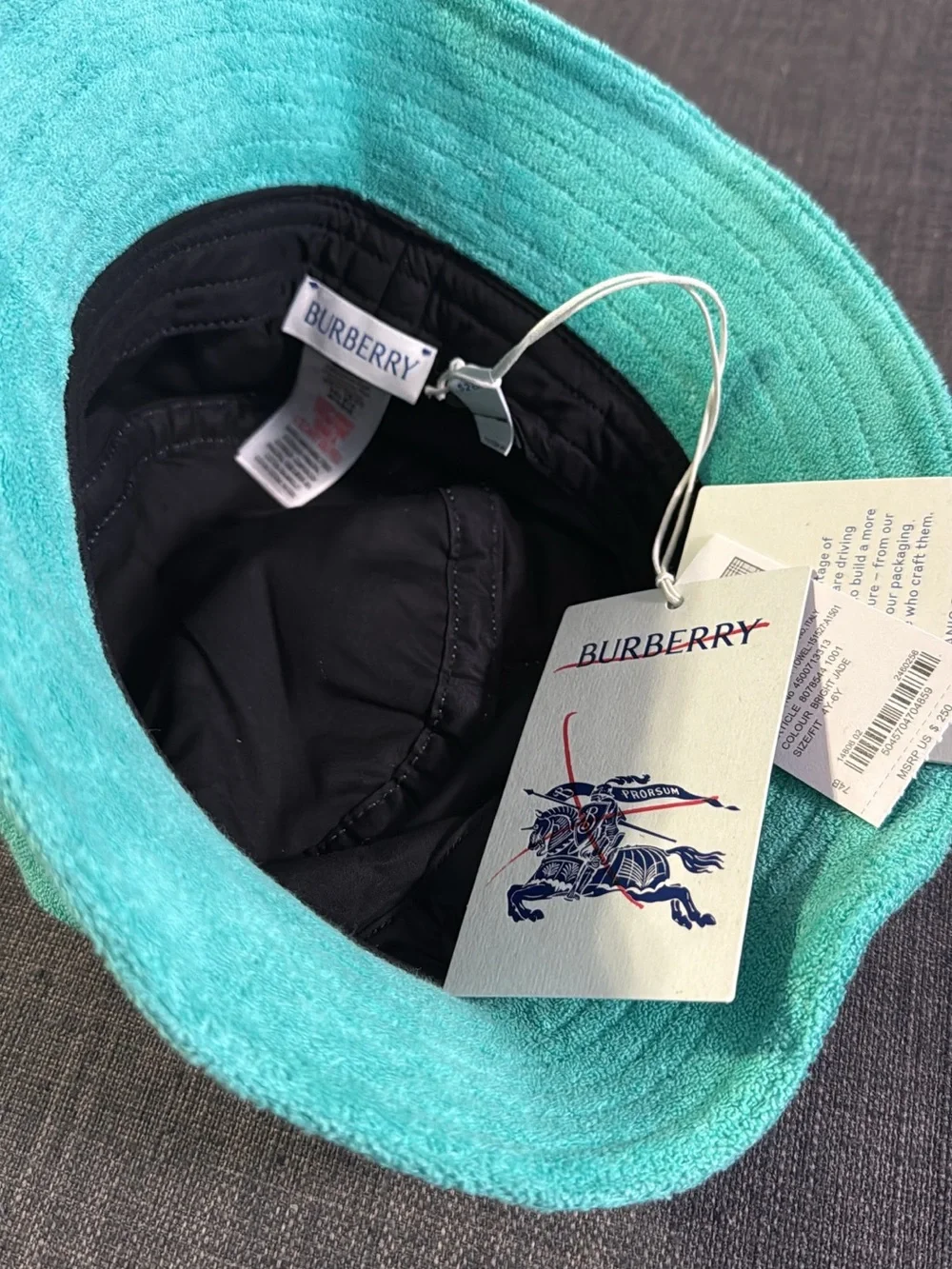 Burberry Kids Teal Terry Bucket Hat with Embroidered Logo